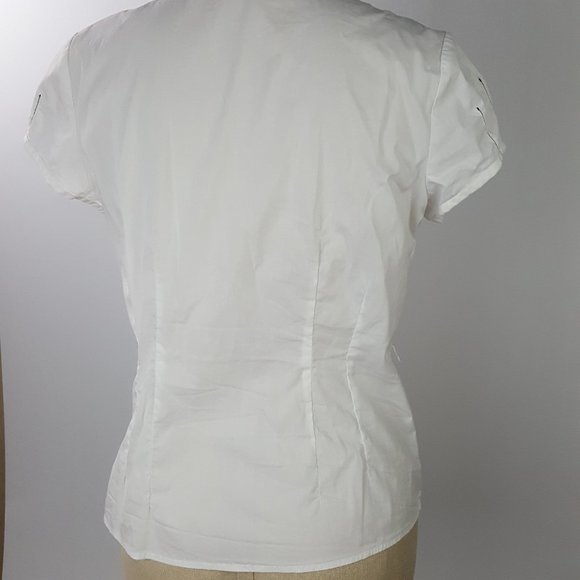 Antilia Femme Women size L Blouse Buttons Down Collared Pleated Stretch - Picture 7 of 9